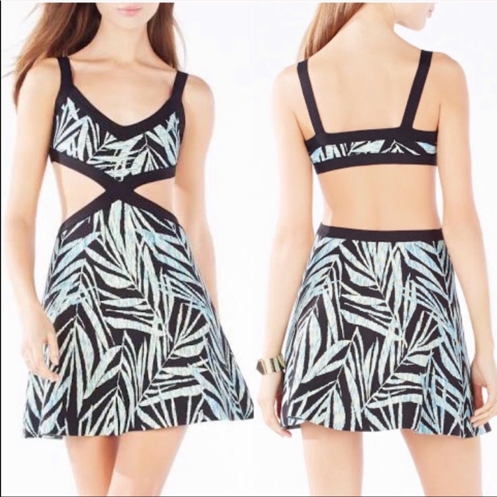BCBGMaxAzria Black Dress with Light Blue Leaf Print
